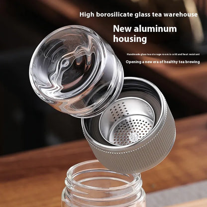 Double-walled glass teacup with infuser