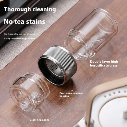Double-walled glass teacup with infuser