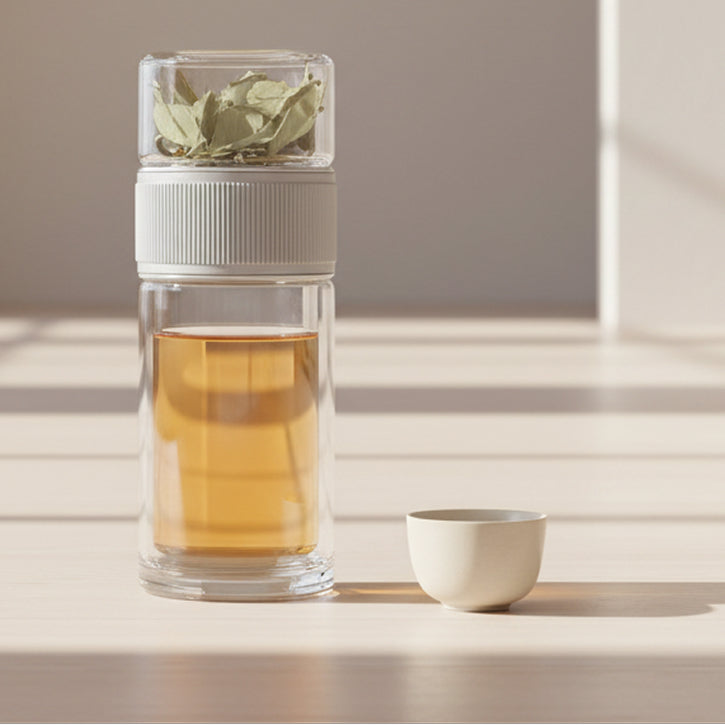 Double-walled glass teacup with infuser